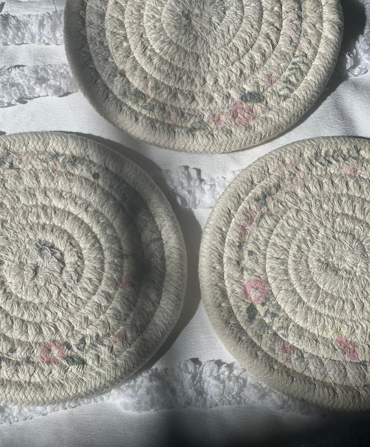 3pc woven floral coasters