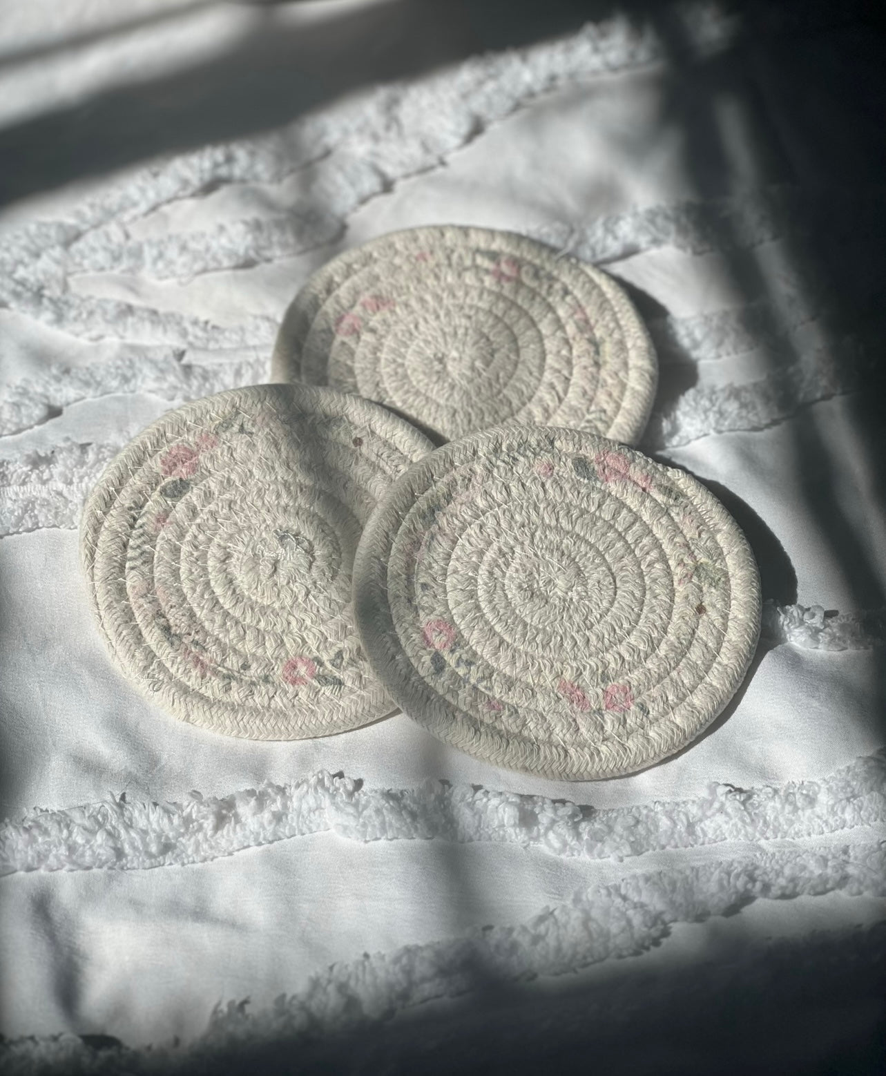 3pc woven floral coasters