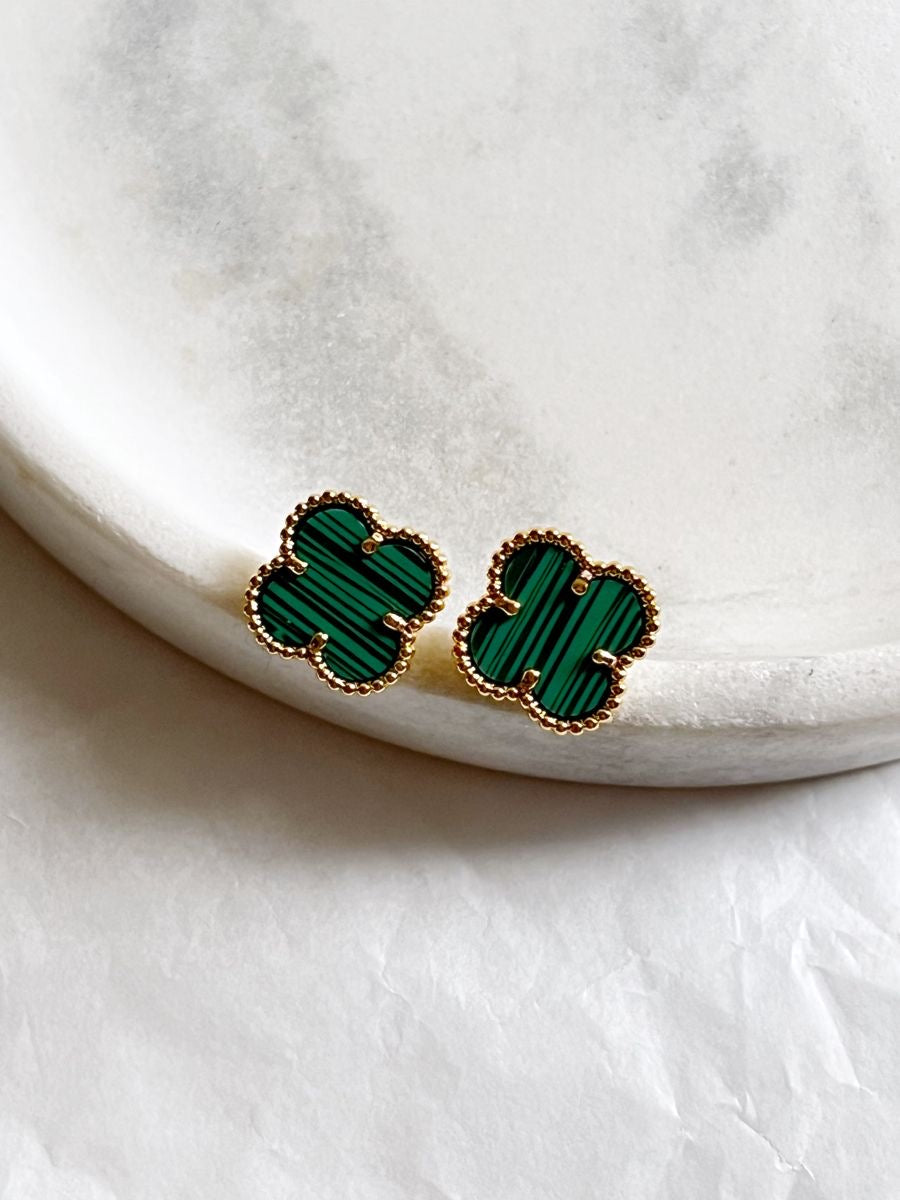Vintage clover earrings | Malachite