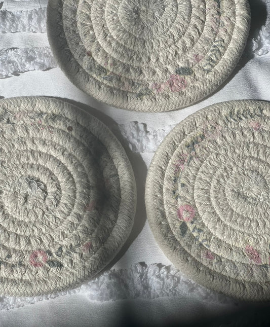 3pc woven floral coasters