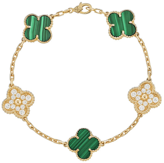 Vintage clover bracelet | Malachite | Diamond