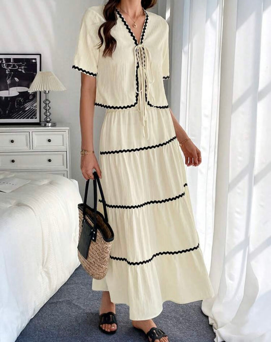 Floral trim top and skirt set