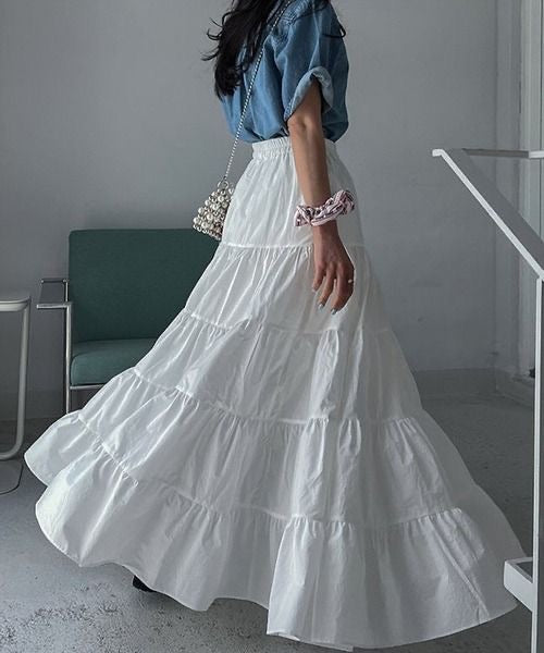 Maxi ruffle skirt | White