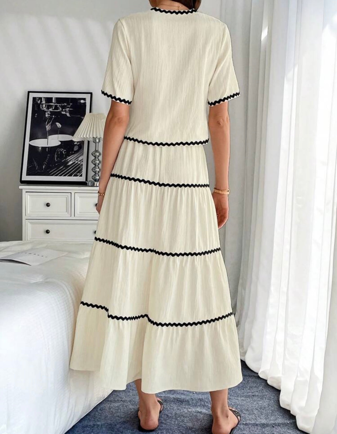 Floral trim top and skirt set