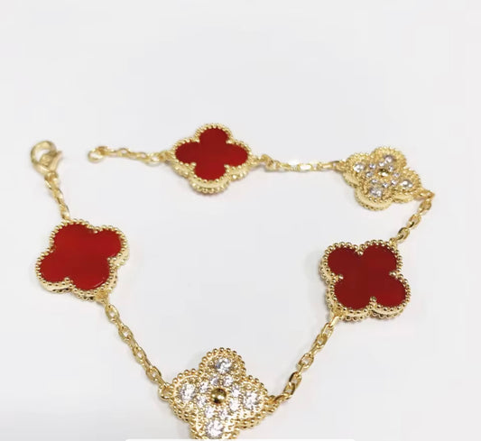 Vintage clover bracelet | Carnelian | Diamond