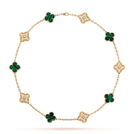 10 motif clover necklace | Malachite | Diamonds