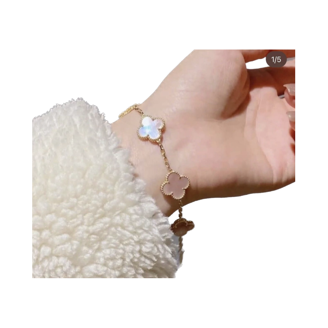 Vintage clover bracelet | Pink pearl